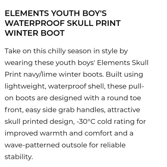 Elements Waterproof Skull Print Winter Boots, Size 4 - Picture 5 of 6